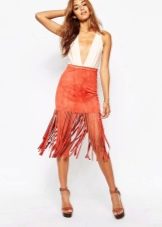 Fringed suede skirt