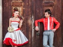 White and red wedding dress for themed wedding