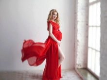 Red dress for rent for a pregnant woman for a photo shoot
