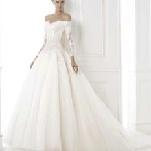 2015 princess style long wedding dress with long sleeves