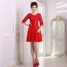 Red short evening dress with sleeves