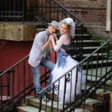 Wedding dress with denim insert