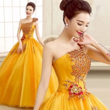 Yellow puffy evening dress from china
