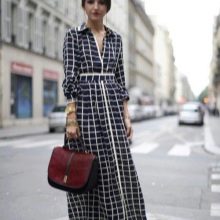 Black Check Long Shirtdress With Wedge Sandals