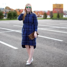 Blue check shirt dress with asymmetrical hem