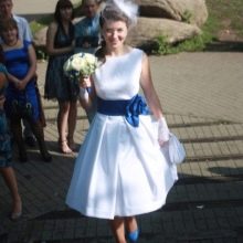 Wedding dress with blue belt