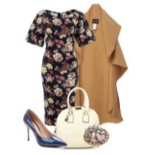 Floral print dress and accessories for women with pear figure