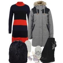 Mid-length jersey dress and accessories for an Inverted Triangle shape