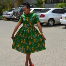 Dress with a half-sun skirt with a child's pattern for overweight