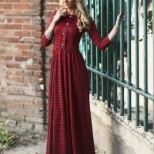 Long red and black plaid dress