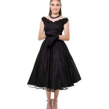 50s Black Sleeveless V-Neck Fluffy Dress