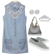 Gray shoes for a denim dress