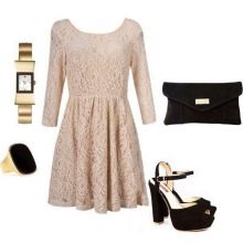 lace dress beige with black accessories