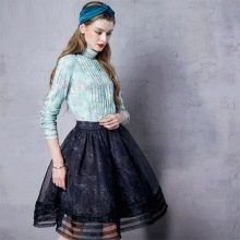 black multi-fabric midi skirt
