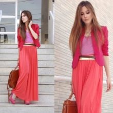jupe longue en mousseline rose