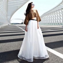Jupe longue en organza blanc