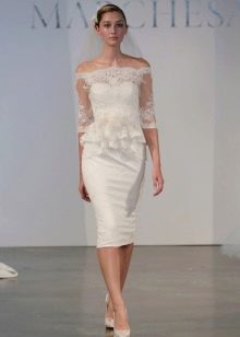 Straight short lace wedding dress