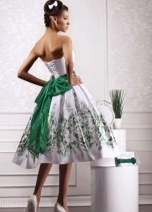 Short white wedding dress with green inserts