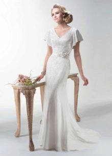 Straight wedding dress with bell sleeves