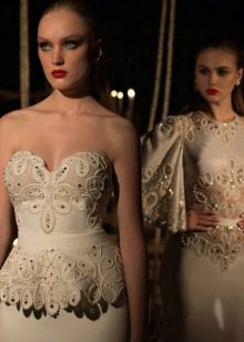 Beige lace wedding dress