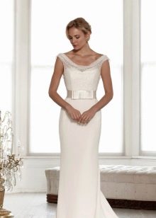 Straight wedding dress with fishnet top
