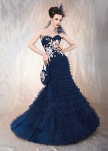 Lace applique on blue wedding dress