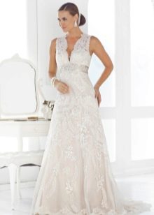 Maternity wedding dress with a deep neckline
