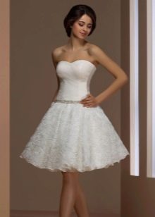 Short wedding dress with flowers on the skirt