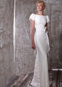 Straight wedding dress with lace sleeves