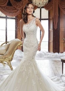 One Shoulder Lace Mermaid Wedding Dress