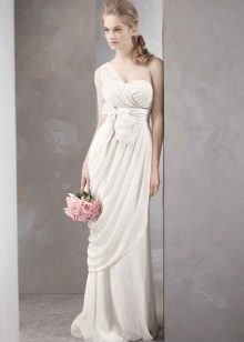 Greek wedding dress on one shoulder