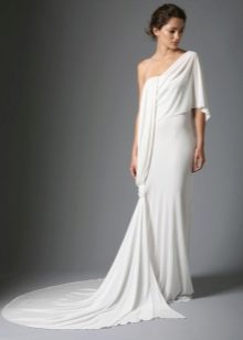 One-shoulder wedding dress that turns into the sleeve