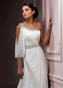 One-shoulder wedding dress with sleeves