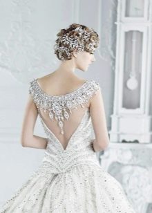 Illusion backless wedding dress with decor