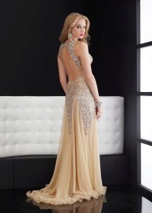 Backless wedding dress with rhinestones