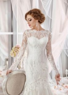 Wedding dress with illusion neckline and sleeves