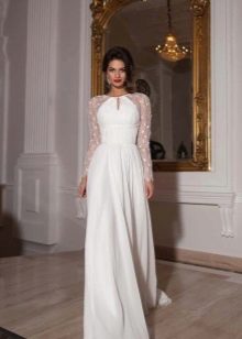 Wedding dress with transparent sleeves, closed