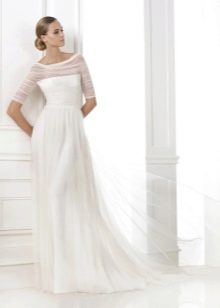 Wedding dress with embellished chiffon top