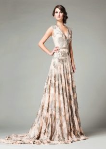 Beige floral evening dress