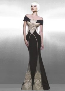 Evening green dress with beige inserts