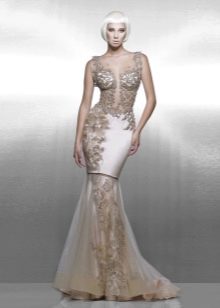 Evening dress beige from Saiid Kobeisy in nude style