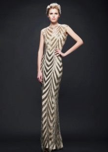 Evening dress beige with print