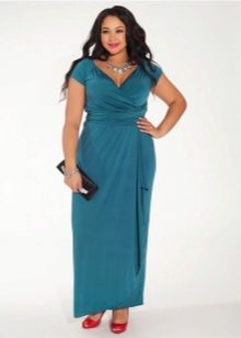 Evening dress with a wrap for plump blue