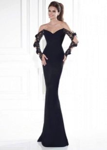 evening dress with lace floor-length sleeves