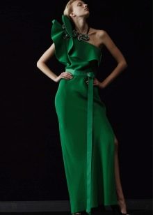 Evening green dress with ruffles