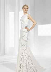 Satin wedding dress with ruffles on the bodice