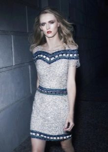 White evening dress with blue edging
