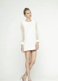 White sheer sleeve evening dress