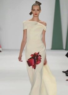 White dress with a red flower by Carolina Herera