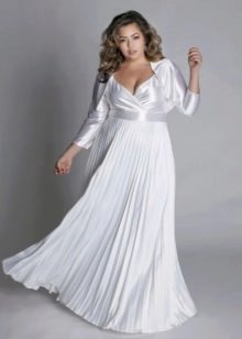 White evening dress for plump pleated